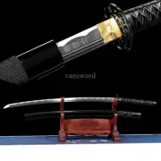 Black Japanese Katana Carbon Steel Full Tang Samurai Sword Sharp Battle Ready.