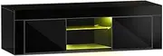OIKITURE 130CM LED TV Stand Cabinet for 49Inch TV - Entertainment Unit with Storage, 16 LED Colours & 4 Flashing Modes, Cable Management Holes, Media Console Table for Living Room Bedroom, Black