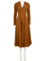Brown Silk Midi Cut Out Dress