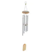 6 Silver Tubes Wood Wind Chimes Home Garden Yard Windbells Decor