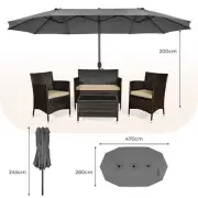 4.7M Dual Canopy Patio Umbrella with Hand Crank and Air Vents - Grey