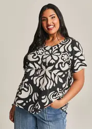 [Virtuelle] Taking Shape Cotton Blend Abstract Top Size 12 in Print - Plus Size Women's Clothing Print