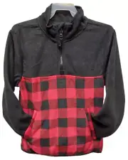 Wonder Nation Boys Red Black Check 1/4 Zip Long Sleeve Pullover Top Sz 8 & Husky