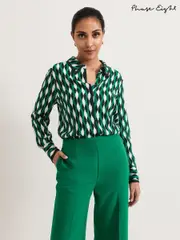 Phase Eight Green Petite Rita Geo Print Shirt (F03254) | $100