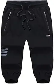 [Amoystyle] Men's 3/4 Capri Pants Jogger Running Workout Shorts Zipper Pockets