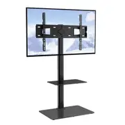 TV Stand Mount, Swivel Tall TV Stand for 32 to 65 inch TVs, Height Adjustable Portable Floor TV Stand with Tempered Glass Base for Bedroom, Living