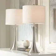 Gerson Modern Table Lamps 24" High Set of 2 Nickel with Dimmers LED for Bedroom