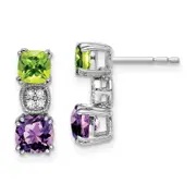 Solid 14k White Gold Simulated Peridot Simulated/Simulated Amethyst CZ Earrings