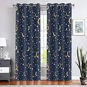 BSPPTI Star Curtains for Bedroom 42x84inch Kids Blackout Curtains Navy Blue Blackout Curtains Insulated Room Darkening Window Drapes for Nursery 2 Panels