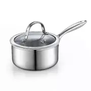Stainless Steel Saucepan with Lid, Multi-Ply Clad Sauce Pot 1.5-Quart, Silver