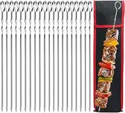 Skewers for Kabobs, 16" Metal Kebab Skewers for Grilling Flat Long Stainless Steel Kabob Skewers Sticks, 20 Pack, Reusable Grill Shish BBQ Barbecue Skewers for Meat Chicken Vegetable Shrimp