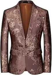 [MOGU] Mens Slim Fit Blazer Elegant Jacquard Tuxedo Jacket for Daily Prom Party