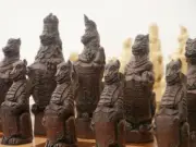Berkeley Royal Beasts Ornamental Chess Set - cream and brown