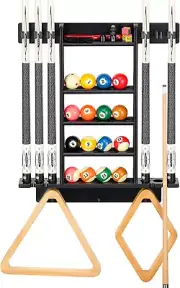 Billiards Pool Cue Rack, Pool Stick Holder Wall Mount Holds 6 Cues and Pool Tabl