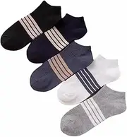 [Lacknick] Crew Socks 5 Pairs for Men 5-10 Low Cut Striped Thin Ankle Cotton Breathable Casual Wicking Summer Deodorant, Multi, One Size