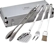 All-Clad T147 Stainless Steel Tongs Spatula Fork and Brush BBQ Tools Cookware Set, 4-Piece, Silver