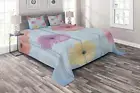 Rustic Quilted Coverlet & Pillow Shams Set, Wooden Calendula Floret Print