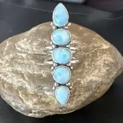 WoMens Cluster Blue Larimar Navajo Sterling Silver Ring Size 7.5 16150