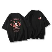 Short-Sleeve Round Neck Rabbit Strawberry Print Tee Black - 2XL