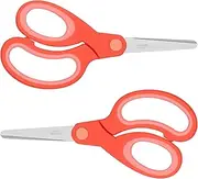 Left Handed Scissors for Kids 5.75",Lefty Soft Touch Pointed School Student Scissors, Blunt, 2 Pack (Red)