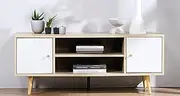 Merryluk TV Entertainment Unit Cabinet -120cm 2 Door Entertainment Unit, Mid-Century Modern Design, Tapered Legs, Wide Display Shelf