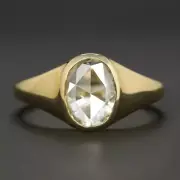 0.88ct ROSE CUT DIAMOND SIGNET RING OVAL SHAPE 14k YELLOW GOLD BEZEL NATURAL