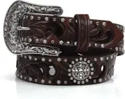 ARIAT Women's Scroll Cutout Concho Nailhead Edged Belt - Brown, Size XL
