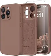 [SuydanBox] Magnetic for iPhone 14 Pro Case, Compatible with MagSafe, [Full Camera Protection][Screen Protector] Silicone Shockproof Protective Phone Case for iPhone 14 Pro 6.1", Brown