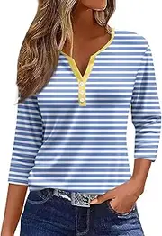 [Valtorixia] 3/4 Length Sleeve Women Henley V Neck Tops Casual Length Button Down Shirt Floral Print Blouses Plus Size Trendy Comfy Tees (color-b-11,Medium)