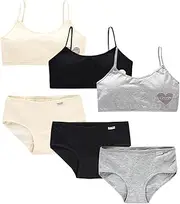 [Eforcase] Girls’ Training Bra Set - 6PCS Girls Cotton Training Bras Breathable Sports Cami Bras and Underwear Panties Briefs