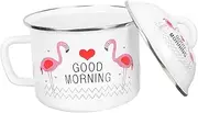 OFFSCH Lidded Enamel Noodles Bowl Food Grade Milk Storage Cup for Soup Instant Noodles Rice Retro Design Easy to Clean for Home Outdoor Use Capacity