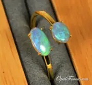 18K Gold Solid Black Opal Ring Australian Gemstone Pair Precious Adjustable
