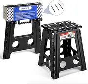 ACSTEP Folding Step Stool 16 Inch Stool Heavy Duty Plastic Foldable Step Stools for Adults and Kids, Stepping Stool with Handle, Folding Stool Suitable for Kitchen Hold Up to 400lbs (Black 1PC)