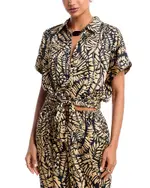 Aqua Tie Front Satin Shirt