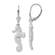 Sterling Silver De-Ani Rhodium-Plated Polished 3D Seahorse Leverback Earrings