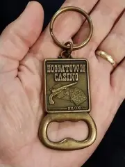 Vintage Boomtown Casino Biloxi Brass Key Chain & Bottle Opener Revolver - NOS!
