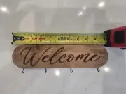 Rustic Wood "Welcome" Wall-Mounted Key Holder With 4 Hooks