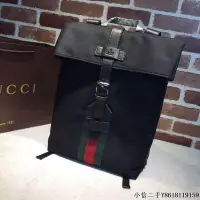 在飛比找Yahoo!奇摩拍賣優惠-二手 GUCCI古馳男士帆布紅綠條紋雙肩背包337075