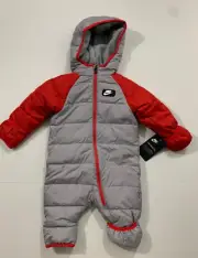 NIKE NWT Boys Size 3 Months Cire Puffer Snowsuit One Piece Bunting Gray Red