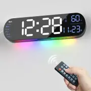 Large Digital Wall Clock with Remote Control 13.7’’ Auto Brightness 9 RGB Amb...