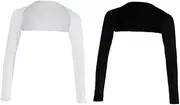 [Prettyia] 2pcs Black White Solid Womens One Piece Long Sleeved Full Arm Cover Shrug Bolero Hijab Muslim Soft Stretchy Tops