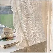 JOEBO Cream French Lace Curtains, Ruffled Voile Curtains for Girl's Bedroom,Semi Sheer Drapery for Living Room /562(W4xH2.7m/157x106in)
