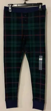 Old Navy Womens Medium Green Plaid Ribbed Pull-On Waffle Lounge Pants NWT! A592