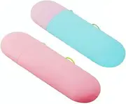 PERSELOSO Portable Toothbrush and Toothpaste Holder Case Travel Wash Container for Camping Outdoor Activities Pink Light Blue Multipurpose Storage for Hygiene Essentials