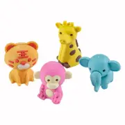 Fun Express 3D Tiger, Monkey, Giraffe & Elephant Animal Eraser Assortment - 1 1/