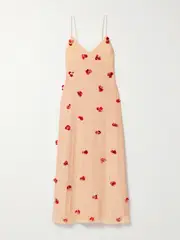 [Ulla Johnson] Ulla Johnson - Eve Embellished Silk-chiffon Midi Dress - Peach - US10 US 10 Orange