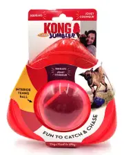 KONG Jumbler Flinger w/Tennis Ball Med/Lrg Red Squeaky Tug & Fetch Dog Toy 7.5"