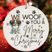 Merry Christmas Papillon Dog Woof Xmas Lover Ornament Gift Tree Decor Hanging