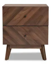 Design Studios Hartman Mid-Century Modern Walnut Brown Finished Wood 2-Drawer Nightstand