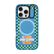 iPhone 16 Pro Impact Ring Stand Case MagSafe Compatible I Will Pet a Dog Checkered Mirror Affirmation